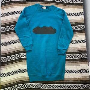 Vintage 80's Wrangler Sweats Hand Painted Poop Blue Long Sleep Sweatshirt Sz S/M